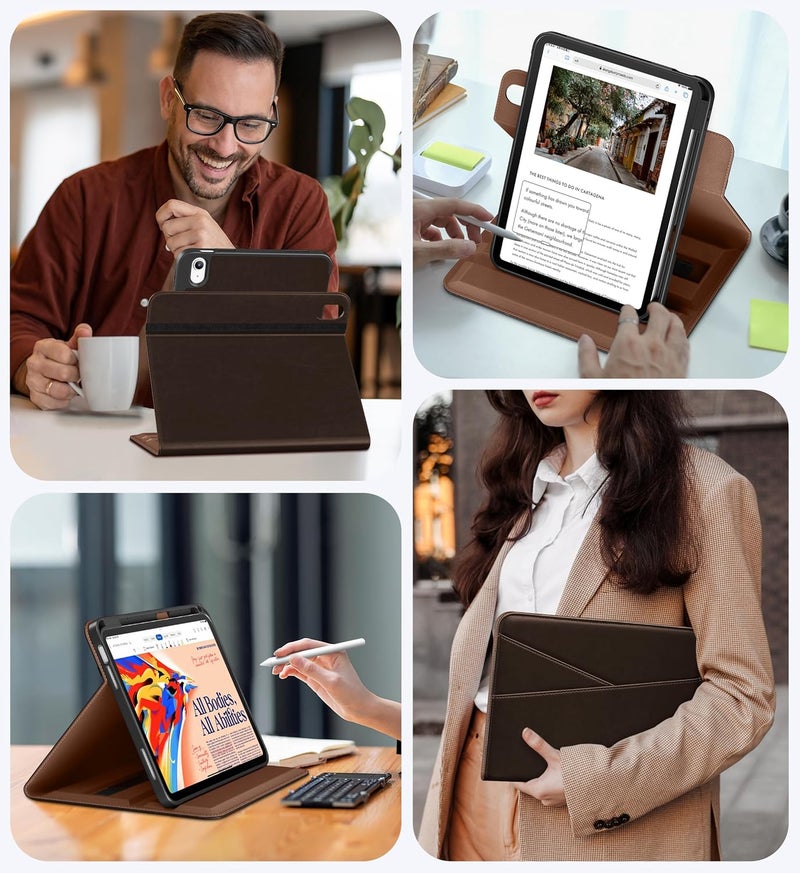 DTTO for iPad A16 Case, iPad 11th / 10th Generation Case (2025/2022), 360 Degree Rotating Premium Leather Folio Stand Cover with Pencil Holder, Dark Brown - Image 5